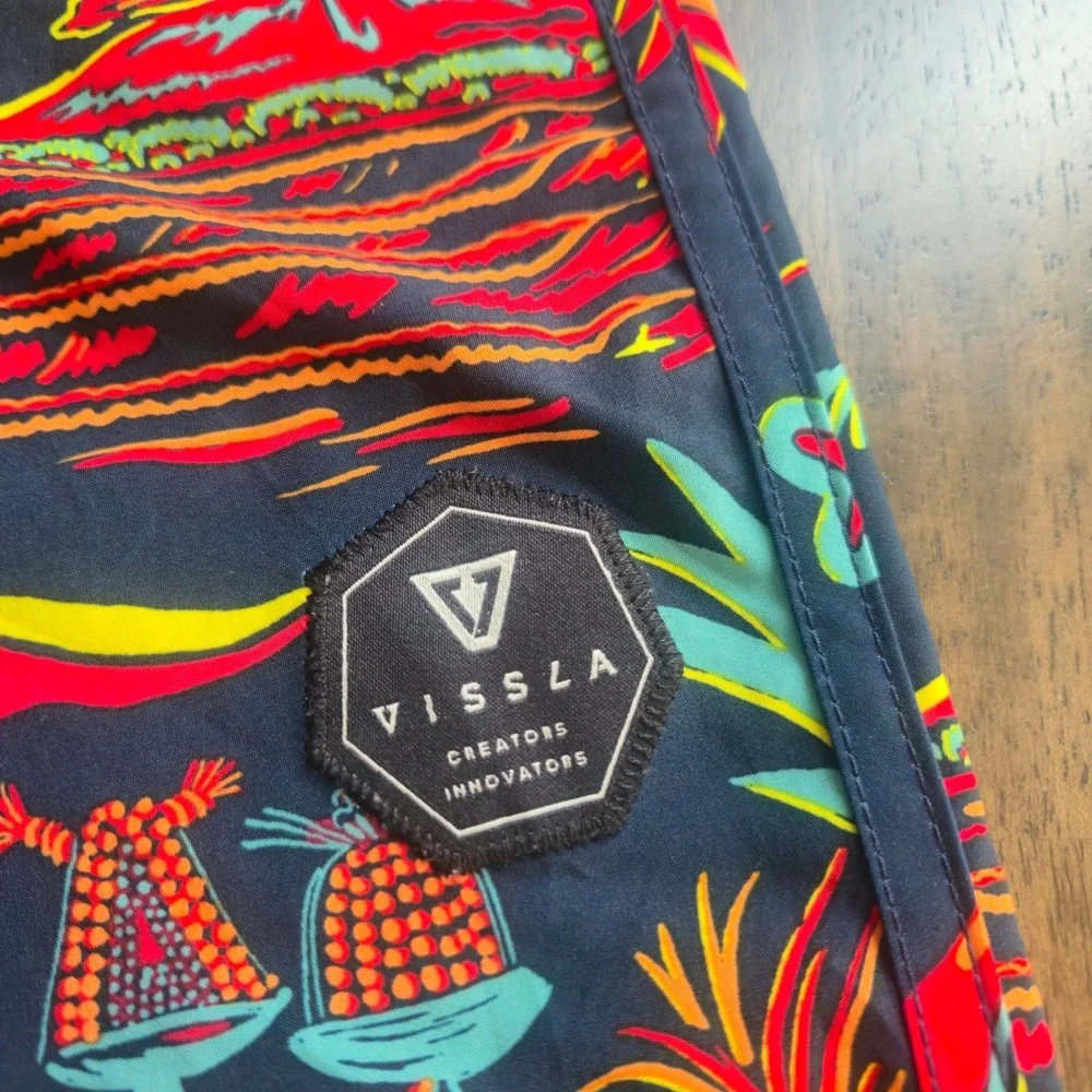 Vissla Kids Navy Blue Tropical Island Print Board Shorts Size 26 Upcycle Coconut